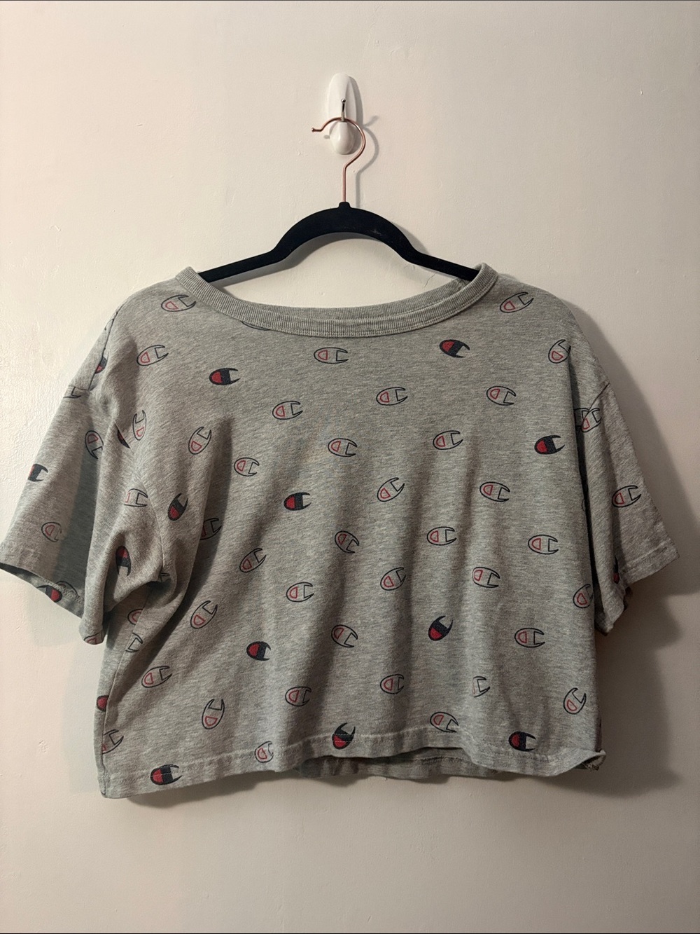 Champion Gray All-Over Logo Cropped Tee